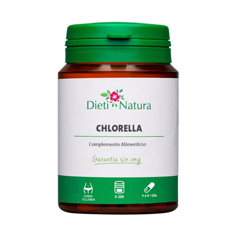 Dieti Natura Chlorella 200 Cápsulas - Chlorella Alto Contenido de Clorofila - Fuente de Nutrientes - Propiedades Desintoxicantes Esenciales - para el Funcionamiento del Hígado y de la Flora Intestinal