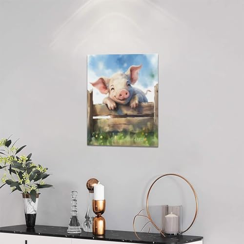 Xiilo Farmhouse Pig Wall Art Pig Pictures Wall Decor Canvas Print Painting Home Decoration Artwork For Living Room Office Bedroom Bathroom Framed 12 Inchx16 Inch thumb #2
