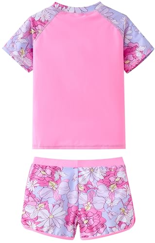 Image of UMELOK Girls Rash Guard Swimsuit Short Sleeve Bathing Suit Rashguard Sets