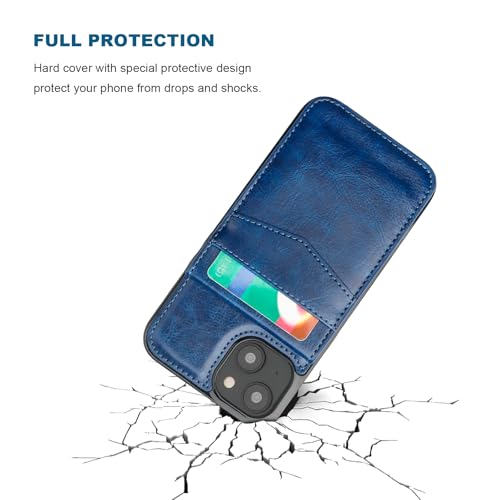 Image of KIHUWEY for iPhone 13 Case Wallet Compatible with MagSafe Wireless Charging, Credit Card Holder, RFID Flip Leather Magnetic Clasp Kickstand Heavy Duty Protective Cover 6.1 Inch (Blue)