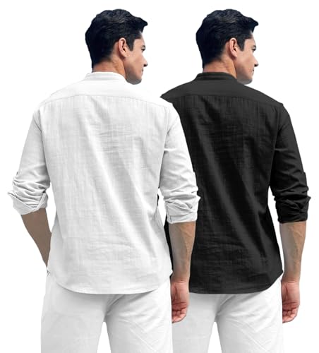 Image of Zombom Combo of Men's Solid Cotton Polyester Blend Full Sleeve Straight Kurta Shirt (Pack of 2)