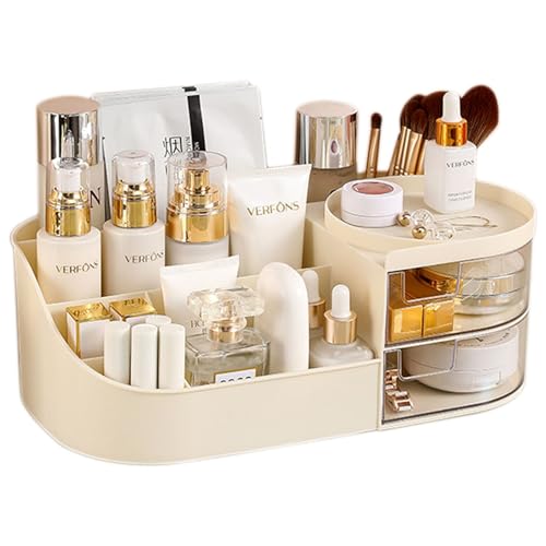 Organizzatore cosmetico con 2 cassetti organizzatore di trucco Make Up Storage Cosmetic Stoccaggio bagno per rossetto e gamma Skincare Profumo L 1 plastica beige