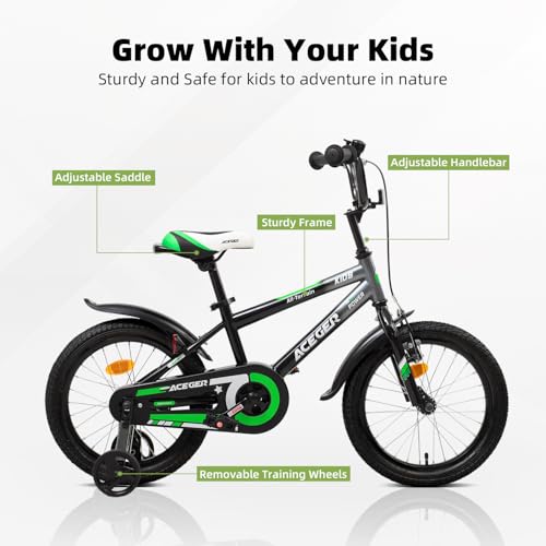 Image of ACEGER Simon Kids Bike for Boys Girls Toddlers, Unisex for Aged 3-13 Years, 12 14 16 18 Inch Children Bicycle with Training Wheels, 20 Inch Bike with Kickstand