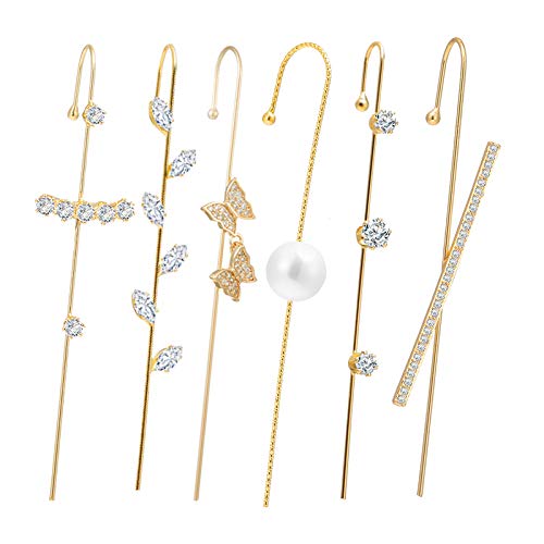 Ear Cuff Crawler Hook Earrings for Women,Hypoallergenic Piercing Ear Wrap Climbers Earrings Simple Pearl Cubic Zirconia Rhinestone Hoop Earrings