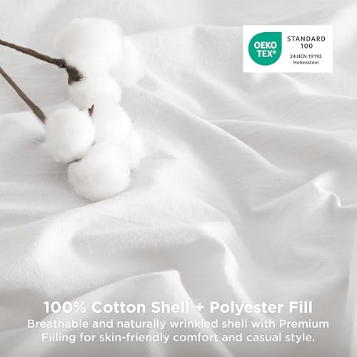 Image of Bedsure Comforter Set Queen Size - Cotton Fabric with Microfiber Inner Fill, White PureWoven Soft Bed Set for All Seasons, 3 Pieces, 1 Comforter (90 inch x 90 inch) and 2 Pillow Cases (20 inch x 26 inch)
