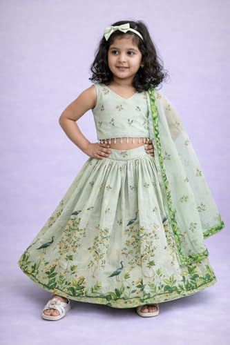 Image of Delima Fashion Girls Printed Lehenga Choli Set with Dupatta | Kids Ethnic Wear for Wedding, Festival & Party | Lightweight Traditional Outfit for Girls
