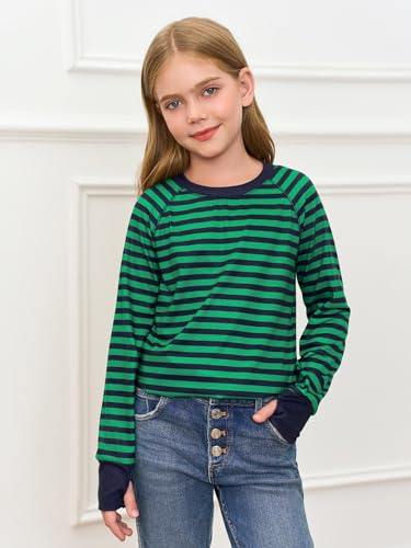 Image of Haloumoning Girls Striped Long Sleeve Shirts 5-14 Years