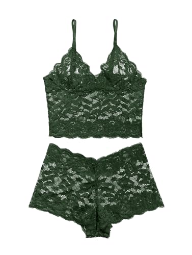 Image of Lilosy Sexy Sheer Floral Lace Pajamas Lingerie Set High Waist Sleepwear Bra and Panty 2 Piece Nightwear