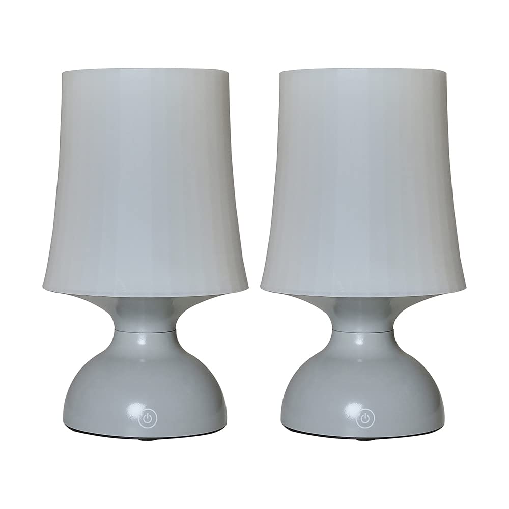 Colmar Grey Touch Table Lamp - White Shade - Set of 2 - Battery Operated LED - Indoor/Outdoor Use