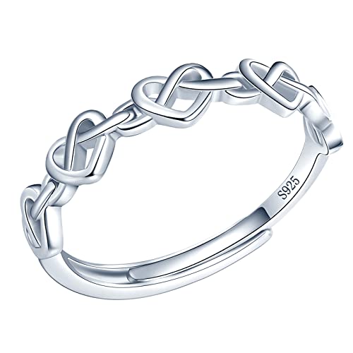 MicLee Bague en Argent 925 de Mariage et Fiançailles en Forme de Cœur, Anneau Ouvert Réglable pour Femmes et Filles