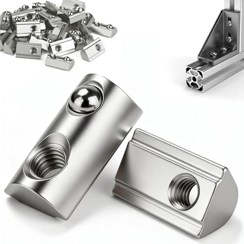 mawmuaw Nutensteine M6 mit Kugel 45 Stück Nutenstein für Aluprofil 20x20 Nut 6 Schiebemutter M6 Kohlenstoffstahl Gleitmutter mit Federkugel für 3D-Drucker CNC Fräse DIY Projekte