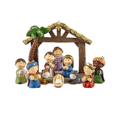DRW Misterio Nacimiento Belen 11 Piezas Resina con Portal 8.5 cm Alto (Portal)