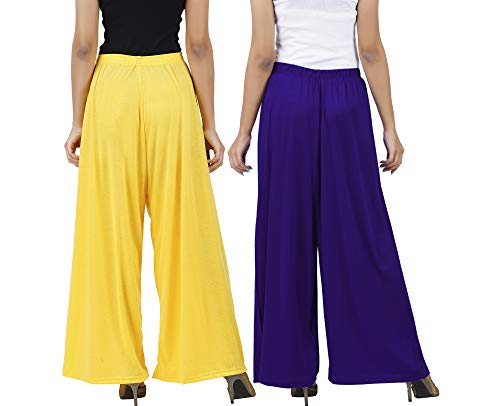 Image of Buy That Trendz M to 4XL Cotton Viscose Loose Fit Women M to 6XL Flared Wide Leg Palazzo Pants for Yellow Purple 2 of Pack Combo X-Large