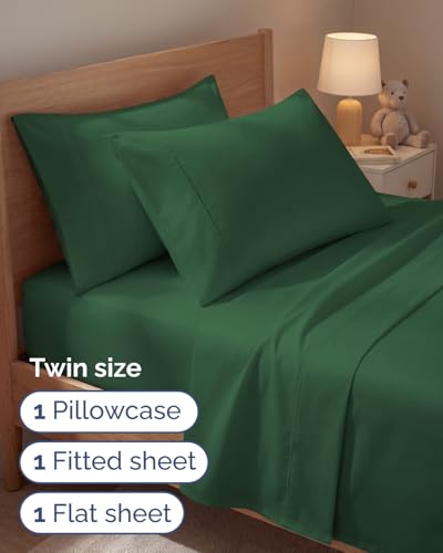 Image of Twin 4 Piece Bed Sheet Set - Breathable & Cooling Sheets - Emerald Green | Ultra Soft Hotel Luxury Bedding Set with 8-16 Inch Deep Pockets, 1 Flat & 1 Fitted Sheet & 2 Pillowcases, Wrinkle & Fade Free