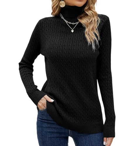 SANGTREE Women's Cable Knit Turtleneck Long Sleeves Lightweight Pullover Sweater