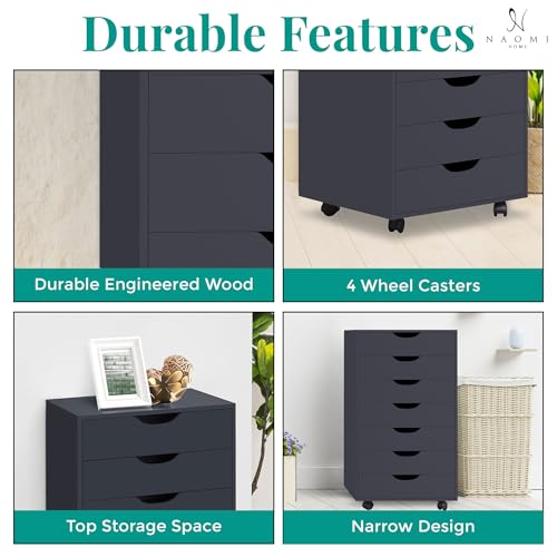 Image of Naomi Home Debbie Office File Cabinet with 7 Drawers, Rolling Storage Organizer for Home Office & Workspace