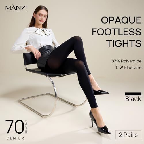 MANZI Women's 2 Pairs Opaque Control-Top Tights 70 Denier Pantyhose2