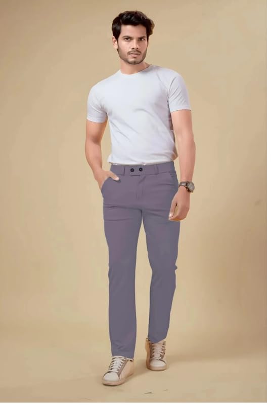 Image of NoseQueen Men's Slim Fit Cargo Trousers | Stretchable Formal Men Trousers | Stylish Slim Fit Trouser for Men | Polycotton Knitted Fabric Pant for Men's