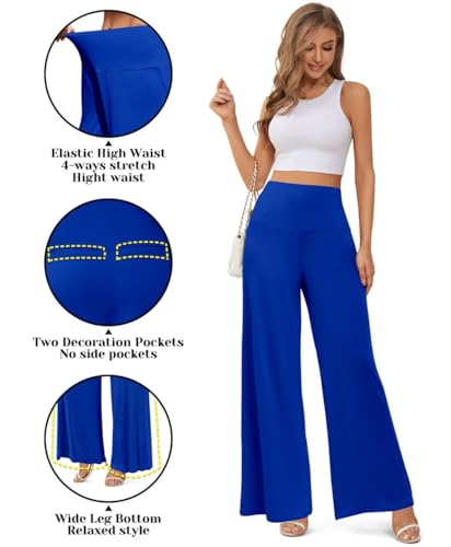 JZC Women's Palazzo Lounge Pants Stretchy Wide Leg Casual Pants Comfy High Waist Flowy Pants S-3XL
