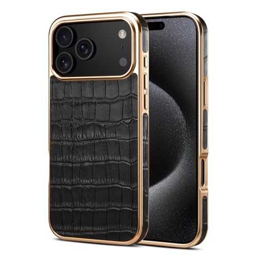 Coque iPhone 17 Pro cuir de vache antichoc et bords plaqués noir