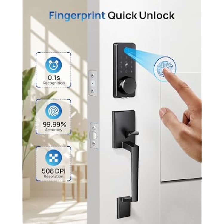 BlackSmith Keyless Entry Door Lock 0.1s Unlock Smart Door Locks for Front Door Set with Front Door Handle, App Unlock, Easy Installation for Front Doors, Hotels, Vacation Rental Homes, Property