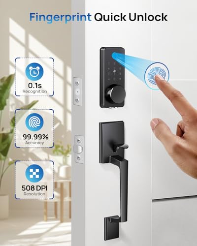 LOCTIAN Smart Fingerprint Door Lock Set with APP Control – Keyless Entry, Auto Lock, Electronic Keypad & 2 Lever Handles for Home, Apartment, or Office thumbnail 2