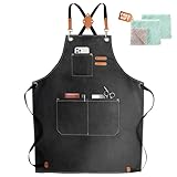 ZOMAO Chef Apron,Cross Back Apron for Women and Men,Cotton Canvas Apron with Adjustable Straps and Large Pockets,Kitchen Cooking Baking Bib Apron