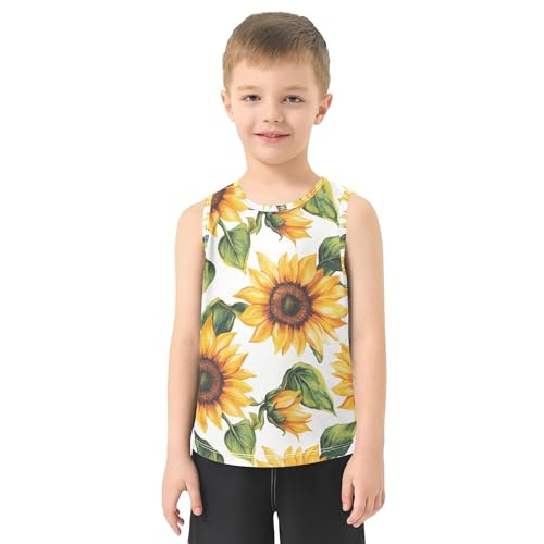 JUNZAN Rustic Sunflower White Tank Tops for Boys Sleeveless Kids Vest Toddler Boys Undershirts for Running Golf Hiking 3T2