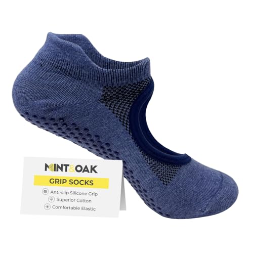 Image of Mint & Oak Pilates Socks with Grips for Women, Ankle Length Non-Slip Yoga Socks, Cotton Ideal For Yoga, Pilates, Gym, Workout, Cute Women's Gift