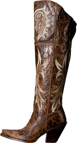 Image of Dan Post Womens Jilted Embroidered Snip Toe Dress Boots Over the Knee High Heel 3 inch & Up - Brown