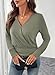 EVALESS Spring Outfits for Women 2026 Cute Wrap V Neck Long Sleeve Shirts Blouses Dressy Casual Seagrass M