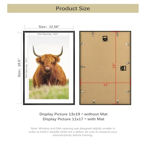 Image of Golden State Art, 13x19 Picture Frame Set of 3, Black Thin Border, Display Photo 11x17 with Mat or 13x19 Without Mat, Poster Frame for Wall Hanging Horizontal and Vertical