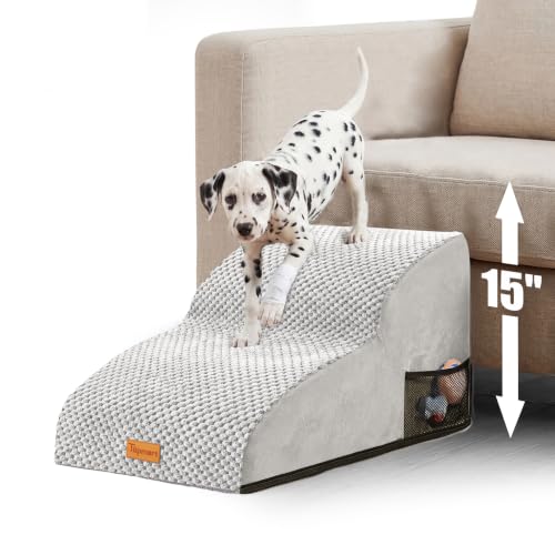 Image of Topmart High Density Extended Foam Dog Ramp&Steps 2 Tiers,11.8 inch High | Non-Slip Dog Stairs,Soft Foam Pet Ladder with Removable Cover,Best for Injured,Older Cats,Pets with Joint Pain