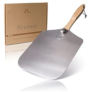 Amazy Opvouwbare pizzaschep – pizzaschep met opvouwbare handgreep van aluminium en hout | hittebestendige broodschuiver voor het tillen van deeg, brood en pizza in de oven, steenoven, pizzasteen enz.