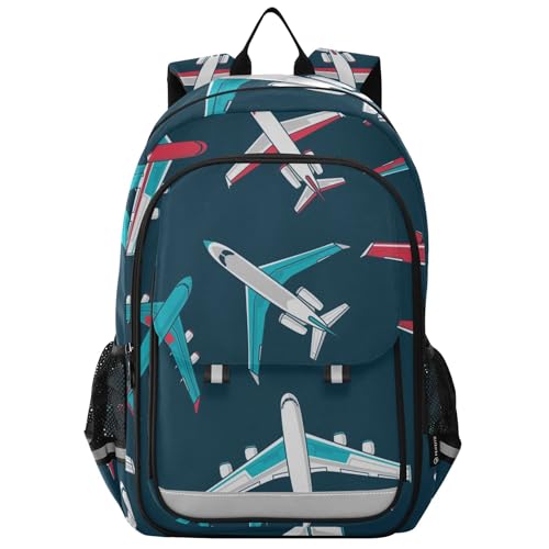 Airplanes Pattern Backpack School Backpack Lightweight Laptop Backpack Student Book Bag with Reflective Stripes