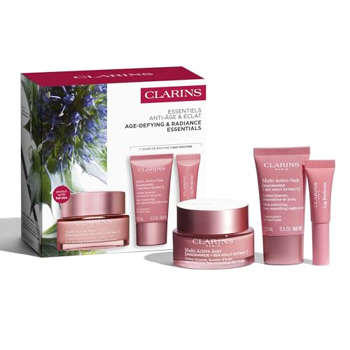 Clarins Age-Defying & Radiance Essentials | Powered by Niacinamide | Smooth Fine Lines Visibly Tighten Pores and Revives Radiance | Contains Multi-Active Day Cream 50ml | Worth Over 82