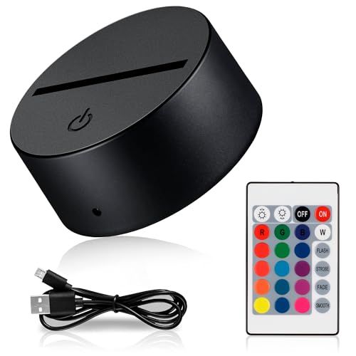 LED Light Base for Acrylic Led Acrylic Light Base Black with Remote Control 16-Color Changing USB Powered Display Stand - 3D Crystal Glass Art Plates Touch Switch Night Lamp in Bedroom Gift Decor