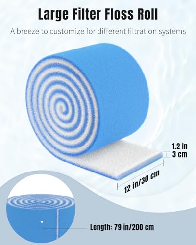 Image of Pawfly Aquarium Filter Floss Roll, 79 x 12 x 1.2 Inch Cuttable Aquarium Filter Pad, Blue and White Aquarium Filter Media Roll for Freshwater Saltwater Fish Tanks & Small Ponds