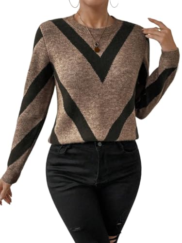 Womens Fall Pullover Tops Long Sleeve Round Neck Sweaters Casual