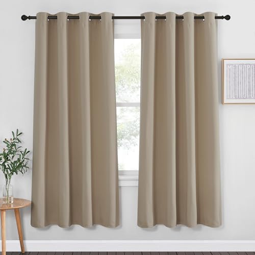 NICETOWN Blackout Curtain Drape 72 inch Long - Grommet Noise Reducing Thermal Insulated Modern Window Treatments for Bedroom Living Room (1 Panel, 52 x 72 Inch, Taupe)