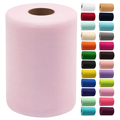 Light Pink Tulle Fabric Rolls 6 Inch by 100 Yards (300 feet) Fabric Spool Tulle Ribbon for DIY Light Pink Tutu Bow Baby Shower Easter Birthday Party Wedding Decorations Christmas Craft Supplies