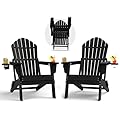 Plawdlik HDPE Folding Adirondack Chair Set of 2, Heavy Duty Outdoor Patio Chair with Dual Cup Holders, Weather Resistant Fire Pit Chair for Deck,Backyard,Lawn, Black