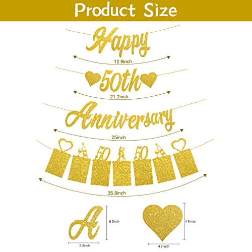 Pimvimcim Gold Glitter 50Th Anniversary Banner Decorations, Happy 50Th Wedding Anniversary Banner And Photo Banner Party Supplies, 50 Year Anniversary Party Picture Banner Decor #TOP1