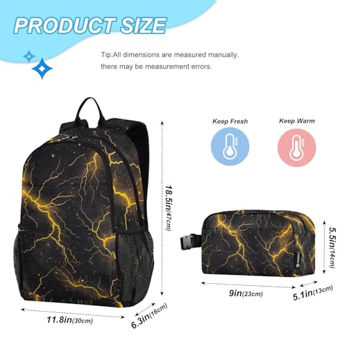 Kids Backpacks Set Lightning Black Golden Boys Girls Backpack with Lunch Bag Toddler Bookbag2