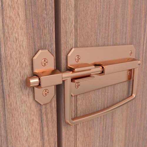 Image of Boniry Door Latch Lock, Kadi /Kundis with Grab Handles - Solid Metal Door Stopper for Bathroom, Home, Office - Easy Install, Smooth Sliding, Heavy Duty Latch (2, Rose Gold)