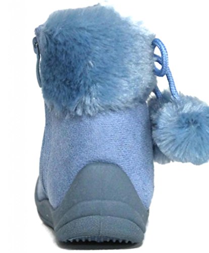 Little Girl's Bany Flat Pom Pom Ankle Boot 7 Sky Blue4