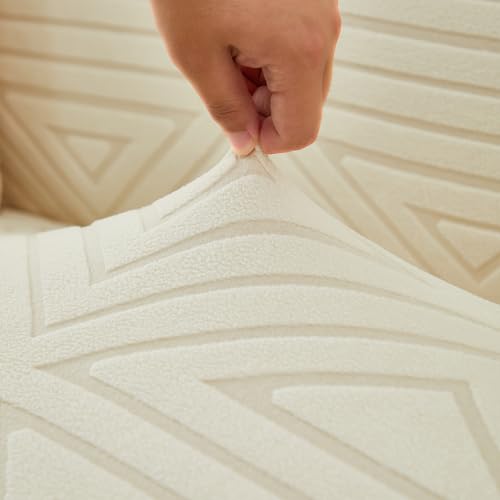 Housse de canapé extensible jacquard beige 2 places universelle - 4