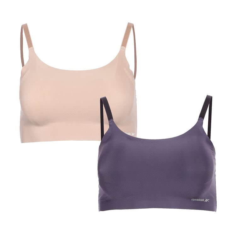 Reebok Women's Bonded Longline Bralette 2 Pack Greystone/Rose Dust/L