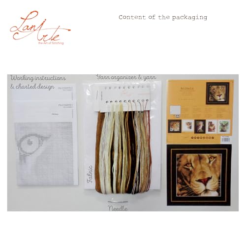 Image of Vervaco LanArte King of Animals on Aida Counted Cross Stitch Kit, 13.75 inch by 13.5 inch