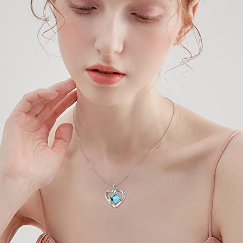 Aoveao Heart Turquoise Necklace S925 Sterling Silver I Love You To The Moon And Back Necklace,Turquoise Heart Love Pendant Necklace, Turquoise Jewelry Gift For Women Girls Turquoise Lovers #TOP5